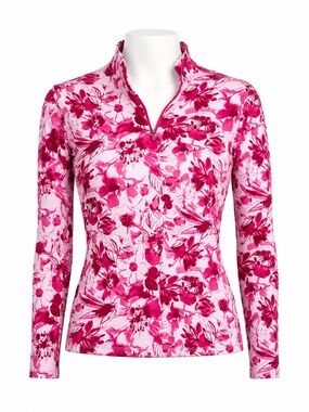Size L Callaway Women’s Opti-Dri UPF 50 Floral Quarter-Zip Golf Top NWT Pink